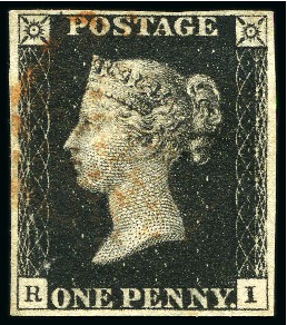 1840 1d Black pl.6 RI with fine to good margins, light red MC