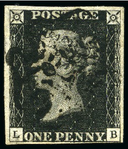 1840 1d Black pl.9 LB with close to very good margins, double letter variety