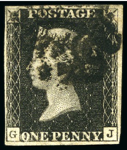 Stamp of Great Britain » 1840 1d Black and 1d Red plates 1a to 11 1840 1d Black pl.10 GJ with fine to good margins, black MC