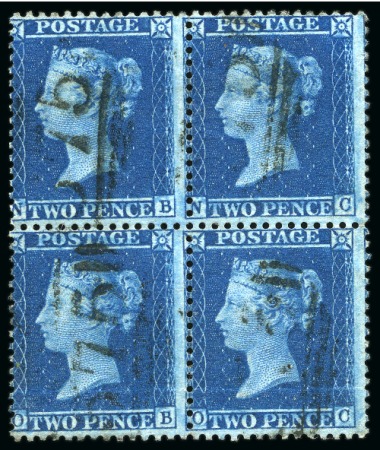 1856 Large Crown wmk 2d blue pl.6 in used block of four