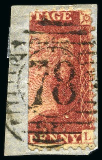 Stamp of Great Britain » 1854-70 Perforated Line Engraved 1856 1d Red BISECT on small piece tied by London district numeral