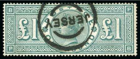 Stamp of Great Britain » 1855-1900 Surface Printed 1891 £1 Green with Jersey rubber parcel cancel