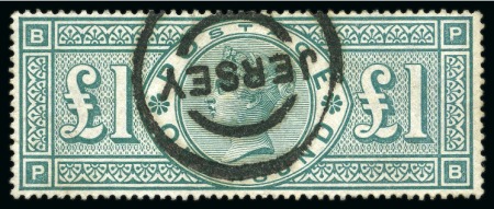 1891 £1 Green with Jersey rubber parcel cancel