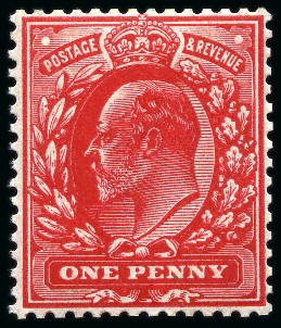 Stamp of Great Britain » King Edward VII 1902 DLR 1d intense blood red shade mint nh