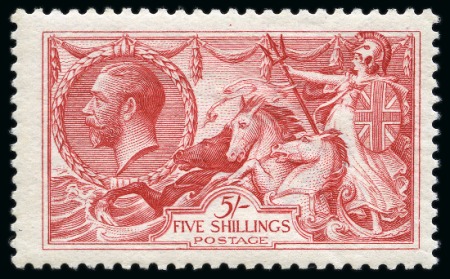 Stamp of Great Britain » King George V 1918 Bradbury 5s rose-red mint nh, very fine and fresh