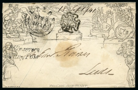 Stamp of Great Britain » 1840 Mulreadys & Caricatures 1841 (Sep 19) 1d Mulready envelope, stereo A155, from Hollinsgreen