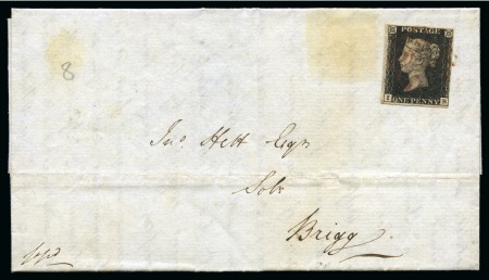 1840 1d Black group of four covers, mixed condition