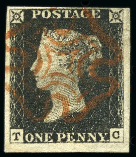 Stamp of Great Britain » 1840 1d Black and 1d Red plates 1a to 11 1840 1d Black pl.1b TC with close to huge margins