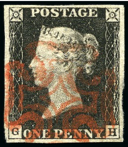 Stamp of Great Britain » 1840 1d Black and 1d Red plates 1a to 11 1840 1d Black pl.4 GH with fine to good margins, crisp red MC