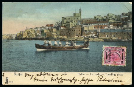 1904 Jaffa ppc to MALTA with 10c on 10h Austrian PO
