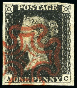 Stamp of Great Britain » 1840 1d Black and 1d Red plates 1a to 11 1840 1d Black pl.6 AC with good to very good margins,