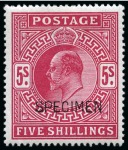 1902-10 2s6d, 5s, 10s and £1 with SPECIMEN ovpt