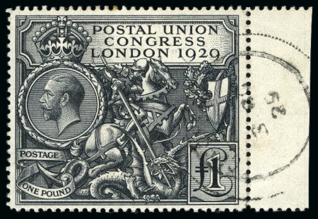 Stamp of Great Britain » King George V 1929 PUC £1 black right marginal with light cds