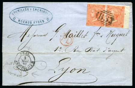 Stamp of Great Britain » British Post Offices Abroad » Argentina 1869 (Mar 27) Wrapper from Buenos Aires to France