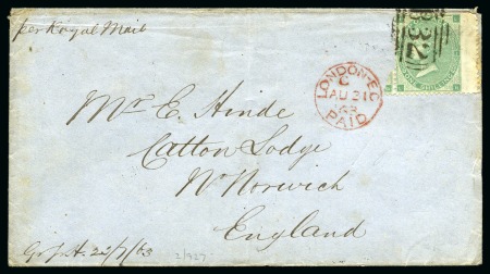 1863 (Jul 28) Envelope from Buenos Aires to England with 1862 1s green pl.1
