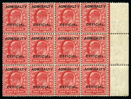 Stamp of Great Britain » Officials ADMIRALTY: 1903 1d scarlet mint right marginal block of 12