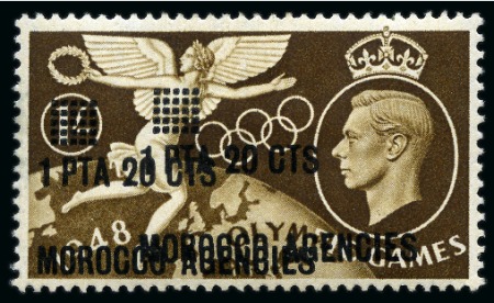 Stamp of Olympics » 1948 London MOROCCO AGENCIES: 1948 1p20c on 1s brown with DOUBLE OVERPRINT mint