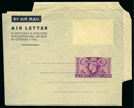 Stamp of Olympics » 1948 London 1948 Olympics air letter postal stationery errors (2), one with shifted die and one missing die