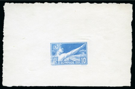 Stamp of Olympics » 1924 Paris » Essays and Proofs 1924 10c Artist's proof (stage 2, without "FRANCE" and sun rays above arm) in light blue
