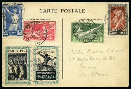 Stamp of Olympics » 1924 Paris » Covers and Cancellations 1924 (Jul 17) Official picture postcard of the poster with Olympic set and vignettes