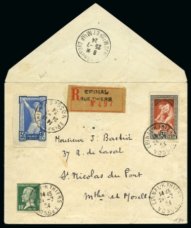 Stamp of Olympics » 1924 Paris » Issued Stamps and Varieties 1924 Olympic 50c IMPERFORATE tied to cover by EPINAL cds