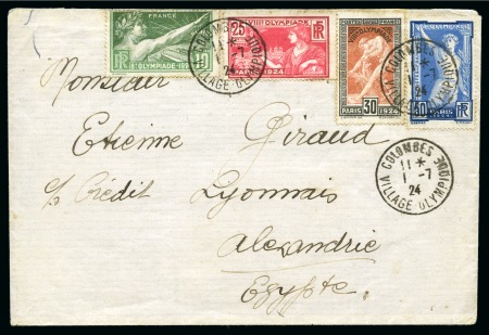 Stamp of Olympics » 1924 Paris » Covers and Cancellations 1924 (Jul 1) Envelope written by A. Papafingos with 1924 Olympic set tied by "COLOMBES / VILLAGE-OLYMPIQUE" cds