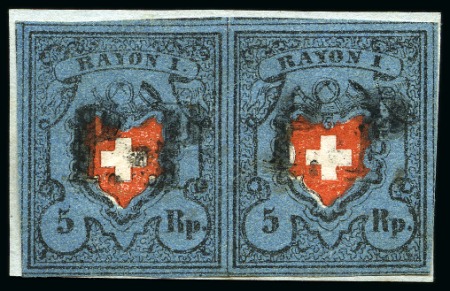 Stamp of Switzerland / Schweiz » Rayonmarken » Rayon I, dunkelblau mit Kreuzeinfassung VOLLSTÄNDIG UND OHNE KREUZEINFASSUNG ZUSAMMEN ALS
