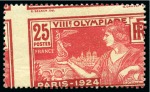 1924 Olympics 25c group of four with shifted perforations