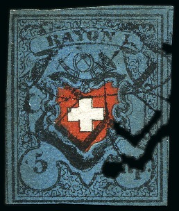 Stamp of Switzerland / Schweiz » Rayonmarken » Rayon I, dunkelblau mit Kreuzeinfassung Type 15, farbfrisch und breitrandig, zentrisch entwertet