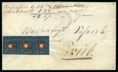 Stamp of Switzerland / Schweiz » Rayonmarken » Rayon I, dunkelblau mit Kreuzeinfassung Type 29+30+31 als waagr. DREIERSTREIFEN, farbfrisch