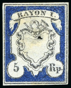 Stamp of Switzerland / Schweiz » Rayonmarken » Rayon I, dunkelblau mit Kreuzeinfassung 5Rp schwarz/blau, Rayon I ohne Kreuzeinfassung, ohne