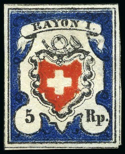 Stamp of Switzerland / Schweiz » Rayonmarken » Rayon I, dunkelblau mit Kreuzeinfassung 5Rp schwarz/blau/rot, Rayon I ohne Kreuzeinfassung,