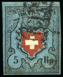 Stamp of Switzerland / Schweiz » Rayonmarken » Rayon I, dunkelblau ohne Kreuzeinfassung Type 3, farbfrisch, gut bis sehr gerandet mit Bogenrand