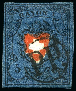 Stamp of Switzerland / Schweiz » Rayonmarken » Rayon I, dunkelblau ohne Kreuzeinfassung Type 19, farbintensiv und gut bis breit gerandet, entwertet