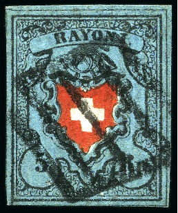Stamp of Switzerland / Schweiz » Rayonmarken » Rayon I, dunkelblau ohne Kreuzeinfassung Type 8, sehr farbfrisch, ringsum breit gerandet mit