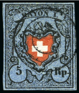Stamp of Switzerland / Schweiz » Rayonmarken » Rayon I, dunkelblau ohne Kreuzeinfassung Type 6, graublaue Nuance, farbfrisch und allseits