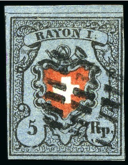 Stamp of Switzerland / Schweiz » Rayonmarken » Rayon I, dunkelblau ohne Kreuzeinfassung Type 7, graublauviolett, farbfrisch und voll- bis überrandig