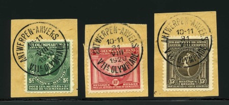 Stamp of Olympics » 1920 Antwerp 1920 Antwerp Olympic set of 3 on separate pieces tied by Olympic cds