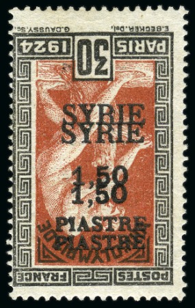 SYRIA: 1924 Olympic "SYRIE" surcharge 1pi50 on 50c mint nh with DOUBLE INVERTED OVERPRINT