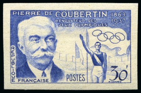 FRANCE: 1956 30f Pierre de Coubertin imperf colour trials (2)