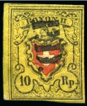 Stamp of Switzerland / Schweiz » Rayonmarken » Rayon II, gelb, mit Kreuzeinfassung Type 9, Stein A3/LO mit kompletter Kreuzeinfassung,