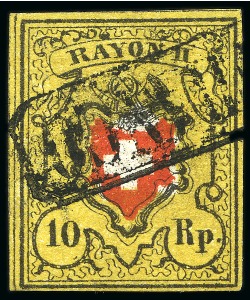 Stamp of Switzerland / Schweiz » Rayonmarken » Rayon II, gelb, ohne Kreuzeinfassung (STEIN A 1) Type 29 A1/U,KOPFSTEHENDER GELBDRUCK (16II.1.06),