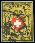 Stamp of Switzerland / Schweiz » Rayonmarken » Rayon II, gelb, ohne Kreuzeinfassung (STEIN A 1) PLATTENFEHLER sog. "SCHWARZE KIRSCHE" oder "CERISE