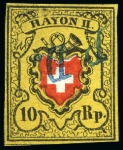 Stamp of Switzerland / Schweiz » Rayonmarken » Rayon II, gelb, ohne Kreuzeinfassung (STEIN A 1) PLATTENFEHLER sog. "SCHWARZE KIRSCHE" oder "CERISE