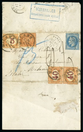 Stamp of France Lettre de Paris 10.02.1871 pour Milan avec 20c Lauré