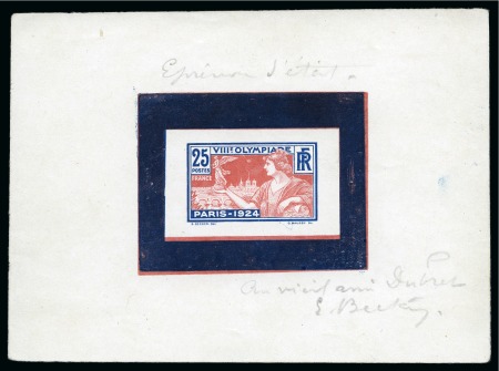 Stamp of Olympics » 1924 Paris » Essays and Proofs 1924 25c Olympics "Epreuve d'état" die proof in red and blue
