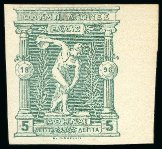1896 5l Die proof from the original plate on carton paper in green