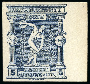 Stamp of Olympics » 1896 Athens 1896 5l Die proof from the original plate on carton paper in dark blue