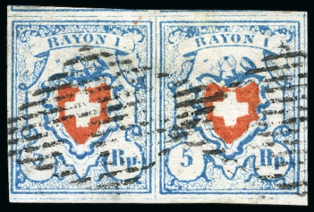 Stamp of Switzerland / Schweiz » Rayonmarken » Rayon I, hellblau, ohne KE (STEIN A2) Typen 37+38 A2/U im waagr. Paar, farbfrisch und breitrandig,