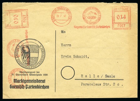 Stamp of Olympics » 1940 Garmisch-Parternkirchen (Cancelled) 1940 Garmisch-Partenkirchen meter marks on envelope